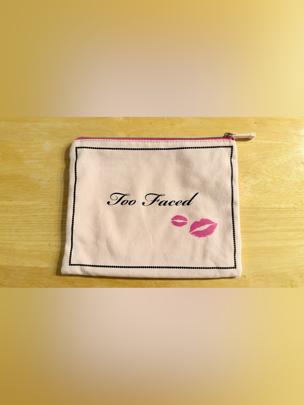 Too Faced Is My Life Pink Cosmetic Makeup Bag Large Zip Pouch NWOT